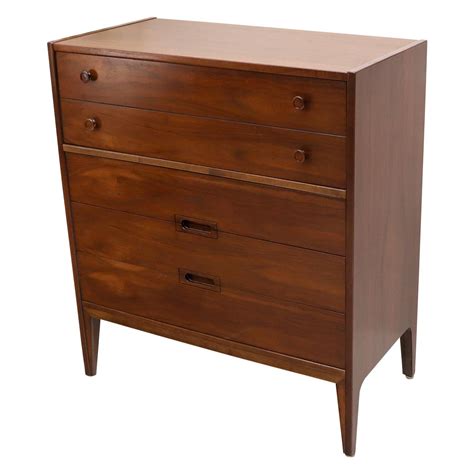 Mid Century Modern Oiled Walnut High Chest Dresser W Solid Brass Pulls