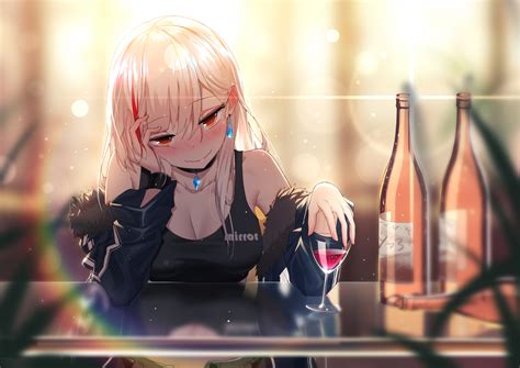 Anime Art With Drinking From Bottle Girl Anime Girl