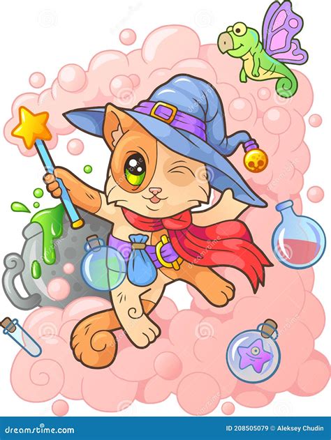 Cute Wizard Cat Funny Illustration Stock Vector Illustration Of