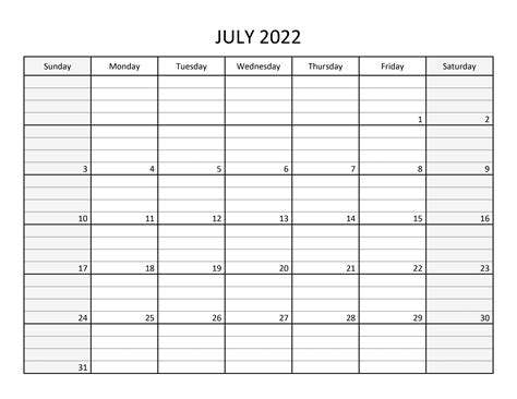 July 2022 Vertical Calendar