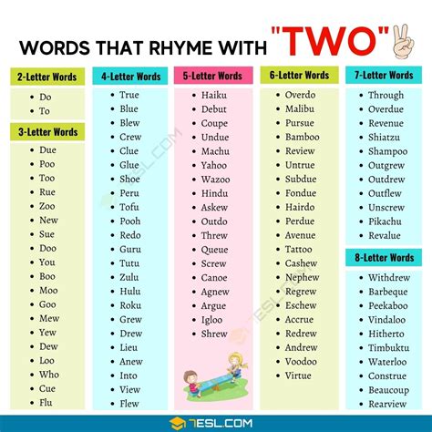 650 Best Words That Rhyme With Two 7esl