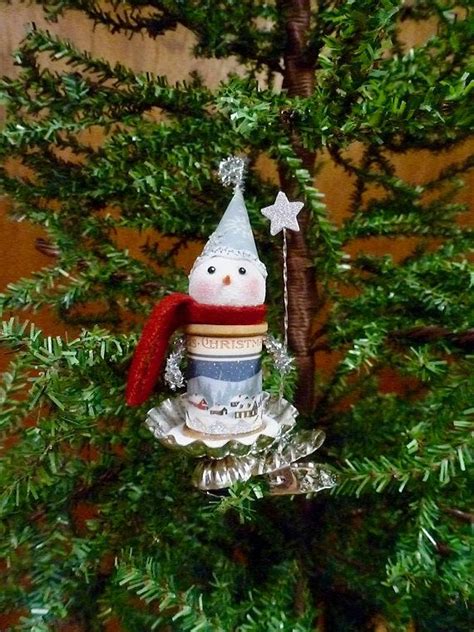 Spool Snowman Ornament Vintage Candle Tree Clip Snowman Ornament