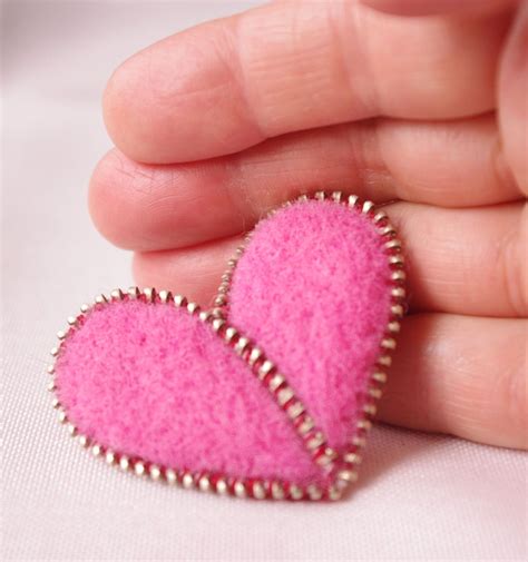 Unique Heart Shape Brooch Pin Wool Felt And Zipper Heart Etsy
