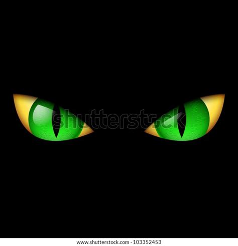 Evil Green Eye Illustration On Black เวกเตอร์สต็อก ปลอดค่าลิขสิทธิ์