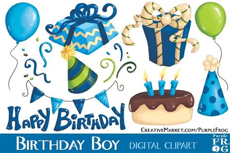 Birthday Boy Digital Clipart Illustrations Creative Market