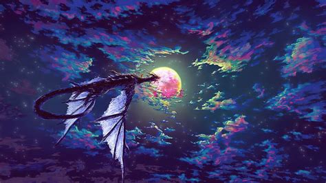 Dragon Art Night Sky Moon Fantasy 4k 6767 Wallpaper