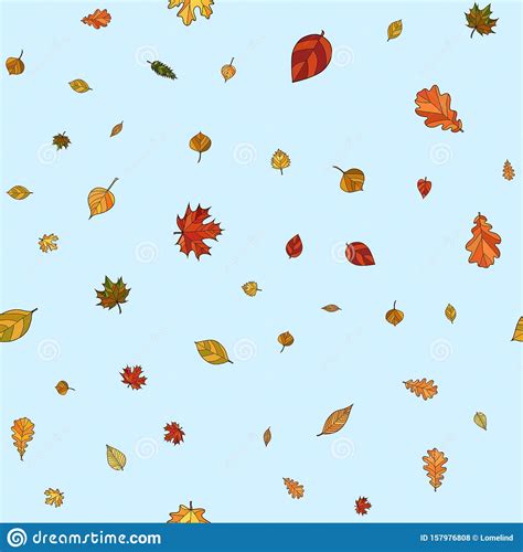 Abstract Vector Doodle Autumn Leaves Seamless Pattern Stock