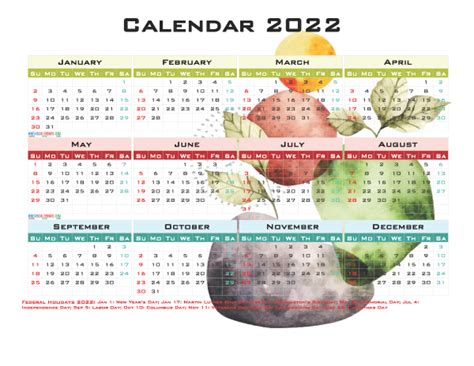 Free Printable 2022 Yearly Calendar With Holidays 12 Templates Watercolor
