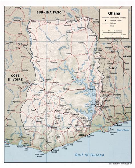 Large Detailed Political Map Of Ghana With Relief Roads Railroads And