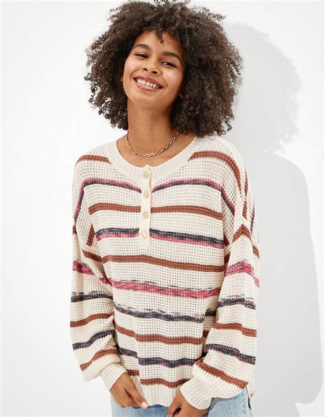 Ae Striped Henley Sweater