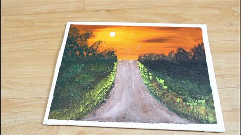 How To Paint Country Road With Acrylic Painting Youtube