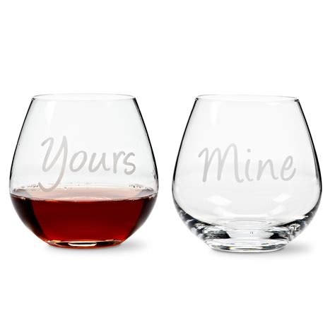Set Of 4 21 Oz Glass Yours And Mine Stemless Goblet Glass Stemless Wine Glass Stemless