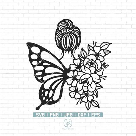 Floral Woman Svg Butterfly Flower Svg Woman With Flower Inspire