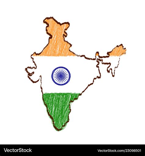 India Map And Flag In Sketch Hand Drawn Royalty Free Vector