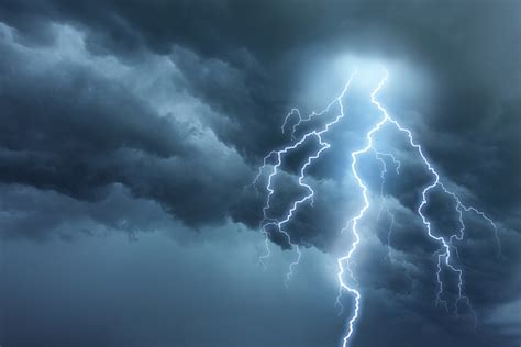 Thunderstorm Lightning With Dark Cloudy Sky Stock Photo Download