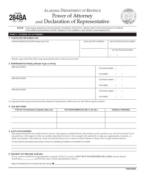 Free Alabama Power Of Attorney For Taxes Form 2848a