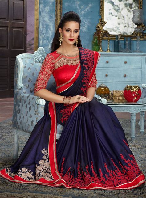 Navy Blue Silk Festival Wear Saree 126743 Festival Wear Fairy