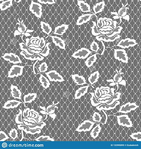White Seamless Lace Pattern With Rose On Transparent Background Stock ...