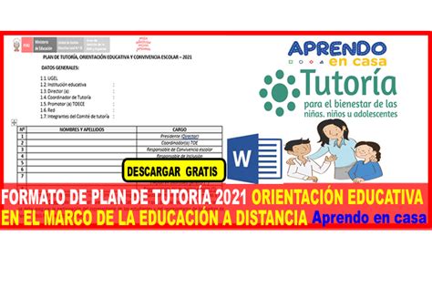 Minedu Formato De Plan De TutorÍa 2021 OrientaciÓn Educativa En El