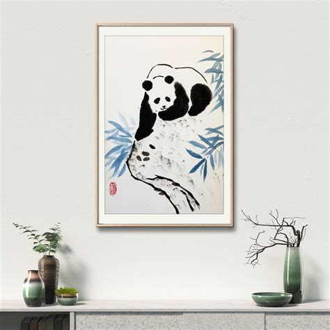 Panda Bear Bamboo Traditional Ink Wash Painting Original Etsy