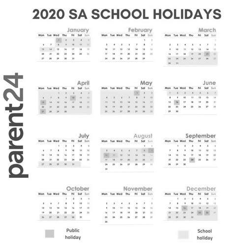 2020 Calendar With School Holidays Printable