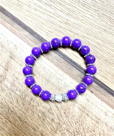 Purple Beaded Bracelet With Silver Accents Etsy