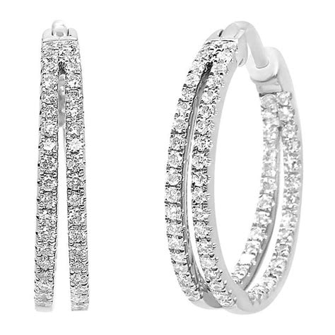 Double Row Diamond Hoop Earrings 560 Carat 14k White Gold For Sale At