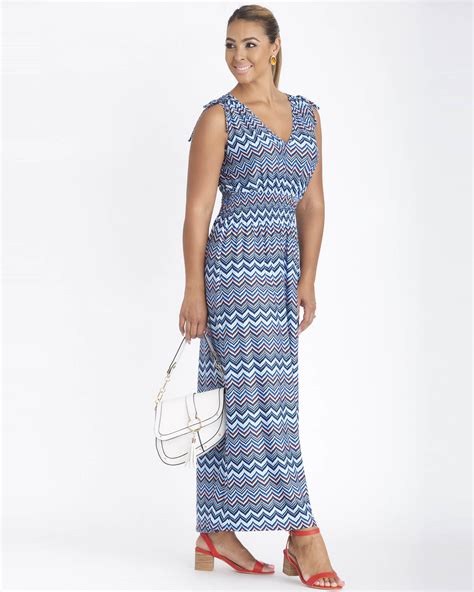 Contempo Multi Printed Maxi Dress Blue Zando