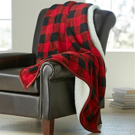 Better Homes And Gardens Red Buffalo Plaid Printed Sherpa Throw Blanket
