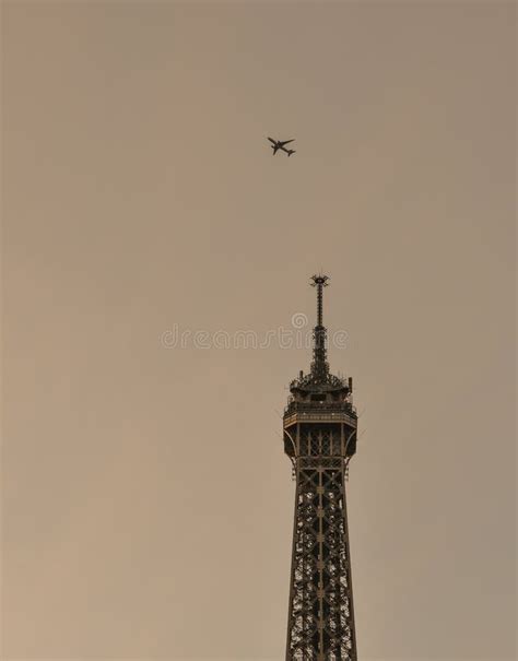 Airplane Flying Over Eiffel Tower Paris France Stock Image Image