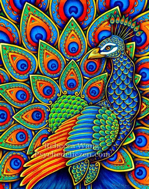 Art Print Colorful Paisley Peacock Rainbow Bird Giclée Print With