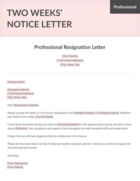 Two Weeks Notice Letter 4 Free Templates Resume Genius