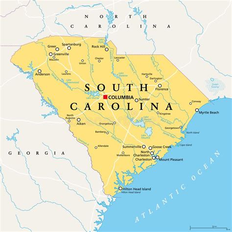 South Carolina Sc Political Map The Palmetto State Stock Vector