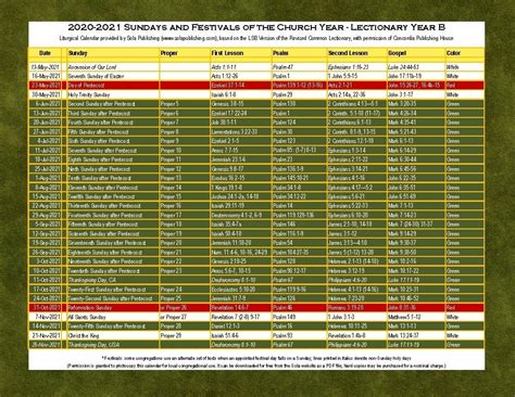 Sundays and solemnities are in capitals. Lutheran Liturgical Calendar 2021 Pdf | Best Calendar Example
