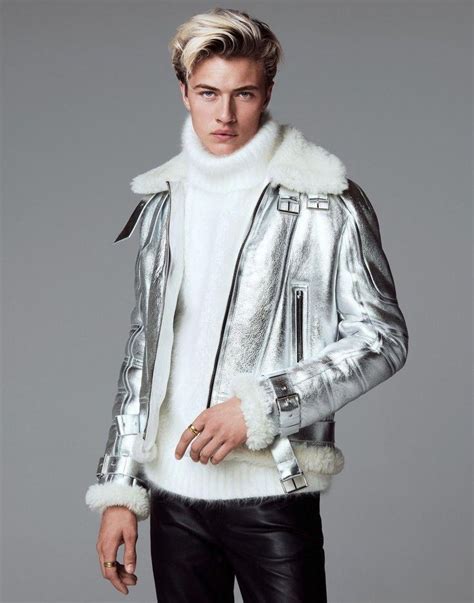 Lucky Blue Smith Wears A Metallic Versace Jacket And Leather Jeans