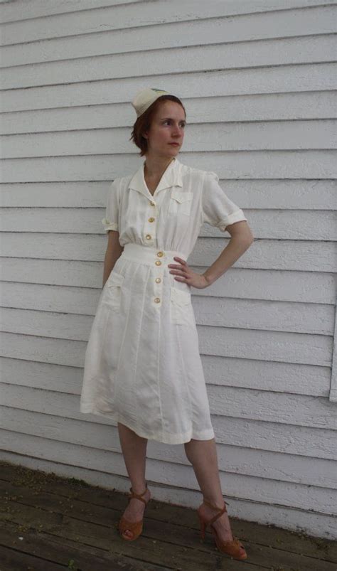 Vintage Nurse Uniform 40s Dress White Xs White Nurse Dress White Dress Vintage Nurse