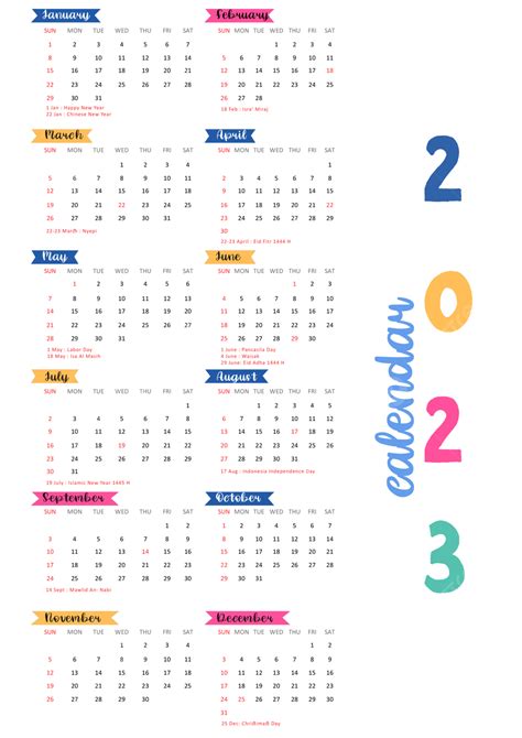 Calendario De Diseño Colorido 2023 Imprimible Gratis Png Calendario