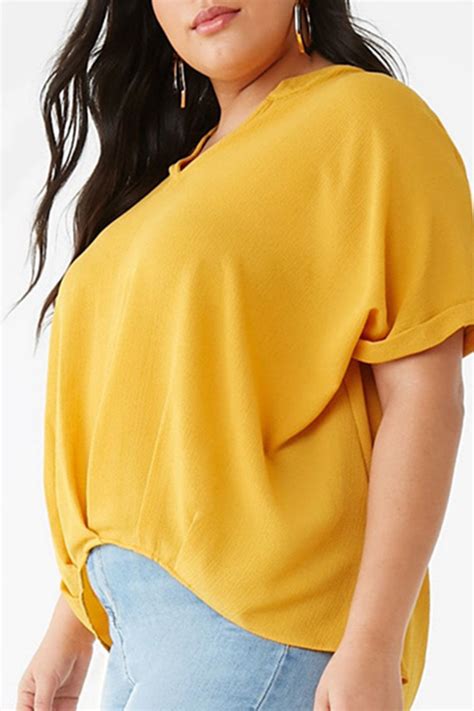 Lovely Casual Drape Design Yellow Plus Size Blouselw Fashion Online