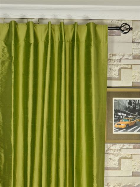 Green window curtains & drapes. Oasis Solid Green Dupioni Silk Custom Made Curtains