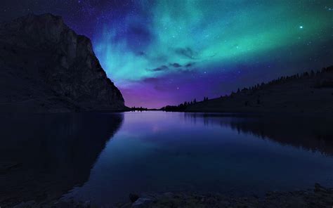 Northern Lights Over Mountain Lake