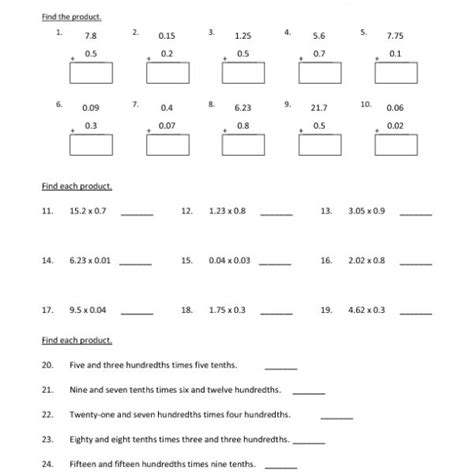 Multiply Decimals Worksheets 6th Grade