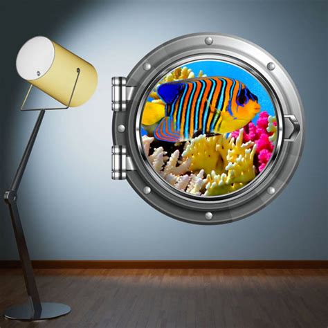 Add tropical fun to your walls with our palm leaf wall decals! Porthole Wall Decal Sticker View Of Tropical Fish Aquarium ...