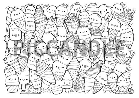 Ice Creams Doodle Coloring Page Printable Cutekawaii Etsy