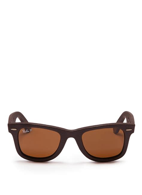 Lyst Ray Ban Wayfarer Leather Sunglasses In Brown