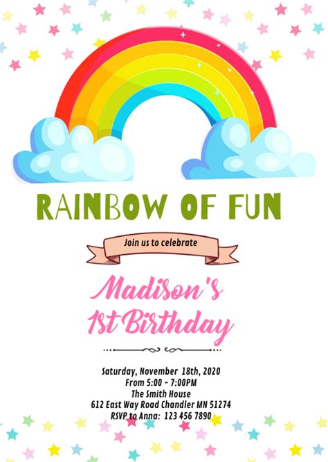 Rainbow Birthday Party Invitation Template Postermywall