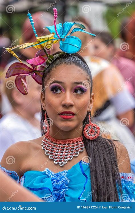 portrait of dancer woman from colombia in traditional costume editorial stock image image of