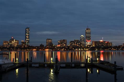 Panoramic Night Photo Of Downtown Boston Massachusetts