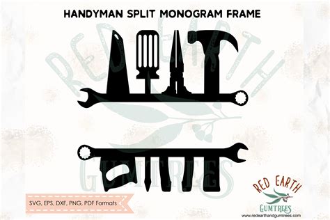 Handyman split monogram frame, Toolbox SVG,DXF,PNG,EPS,PDF (303470