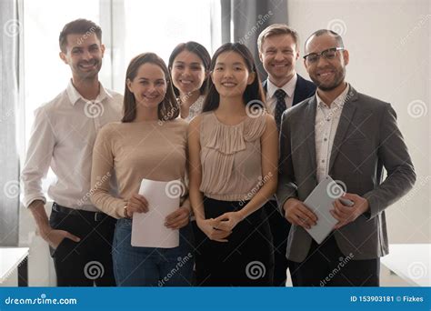 Multicultural Professional Work Team Happy Employees Group Looking At
