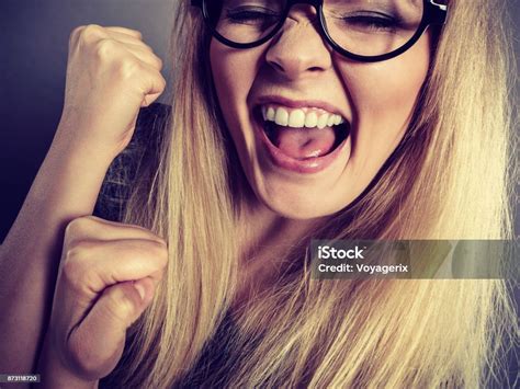 Closeup Woman Happy Face With Eyeglasses Stock Photo Download Image
